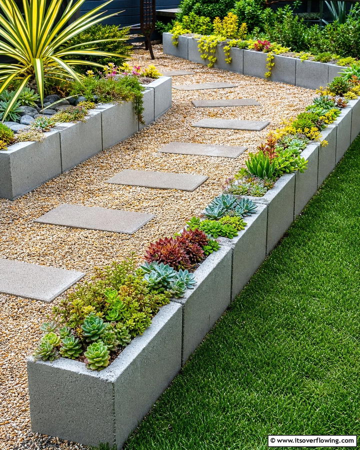 Concrete Block Edging - 20 Recycled Garden Edging Ideas for an Eco-Friendly Yard