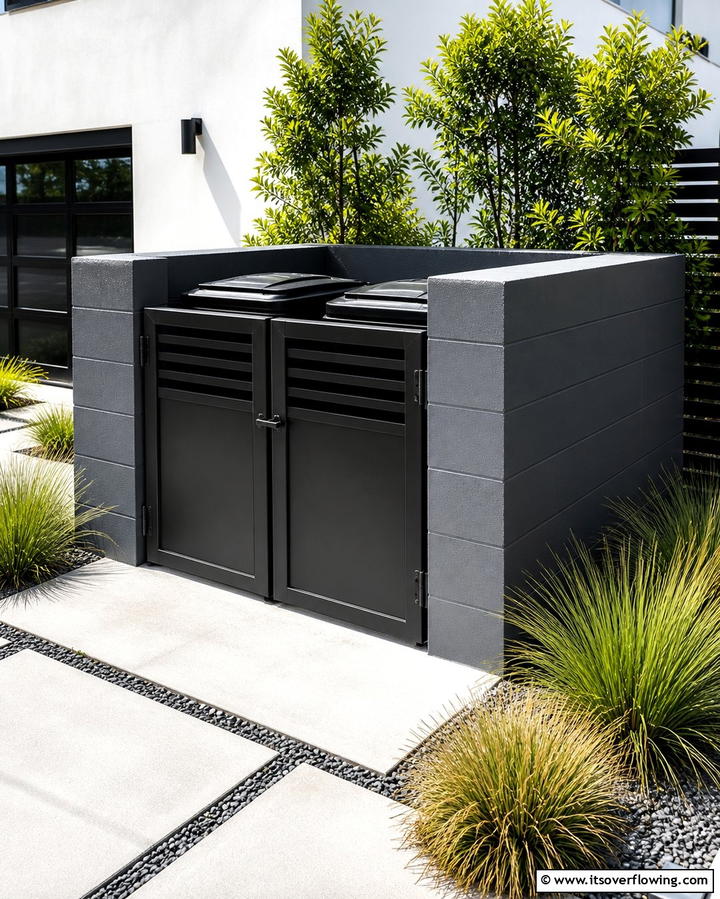 Concrete Block Enclosure - 25 Garbage Can Storage Ideas for Neat Spaces