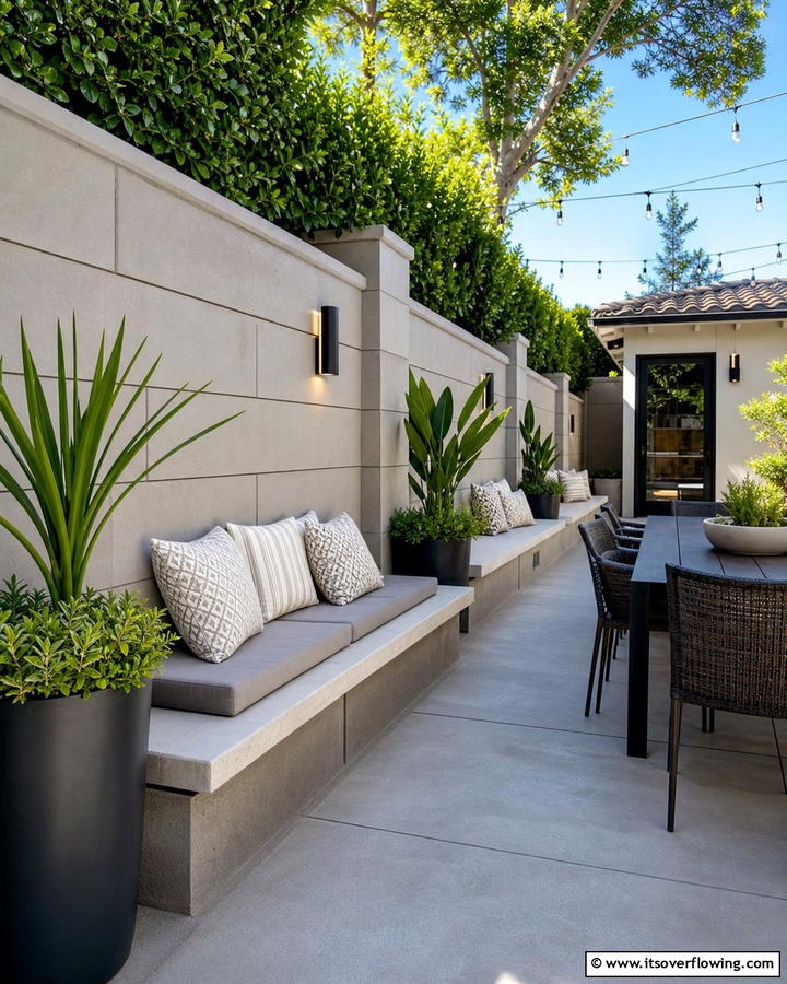 Concrete Block Fence with Built In Seating - 20 Concrete Block Fence Ideas for a Sturdy and Stylish Barrier