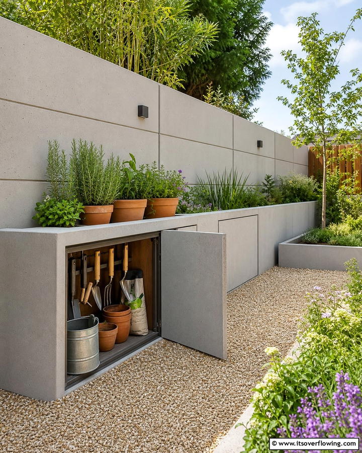 Concrete Block Fence with Integrated Storage - 20 Concrete Block Fence Ideas for a Sturdy and Stylish Barrier