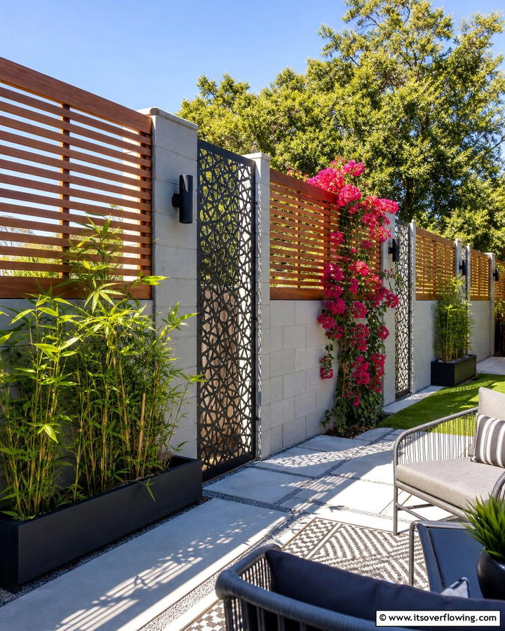 Concrete Block Fence with Privacy Screens - 20 Concrete Block Fence Ideas for a Sturdy and Stylish Barrier