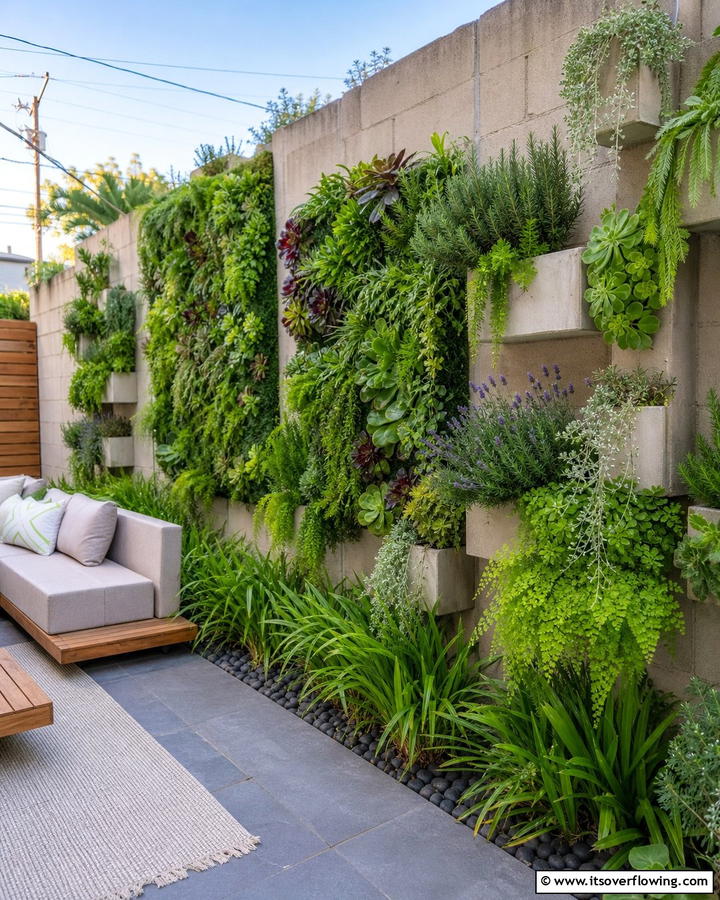 Concrete Block Fence with Vertical Garden - 20 Concrete Block Fence Ideas for a Sturdy and Stylish Barrier