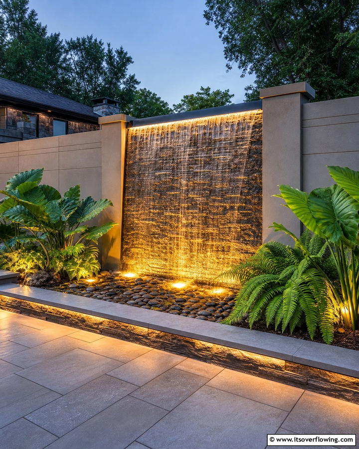 Concrete Block Fence with Water Feature - 20 Concrete Block Fence Ideas for a Sturdy and Stylish Barrier