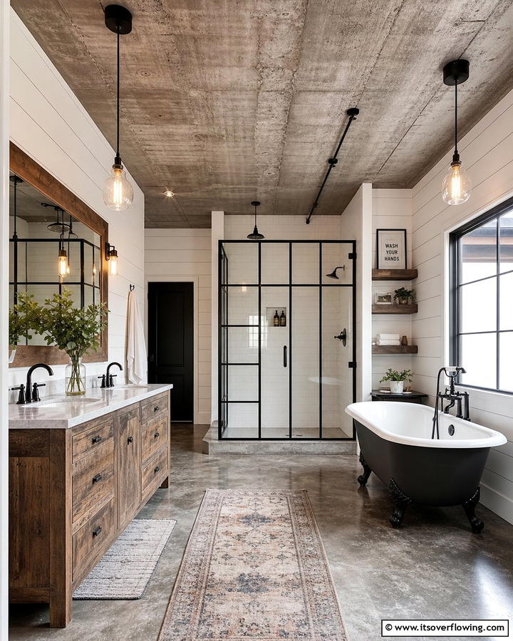 Concrete Ceiling for Industrial Charm - 20 Concrete Bathroom Ideas for a Sleek and Modern Design