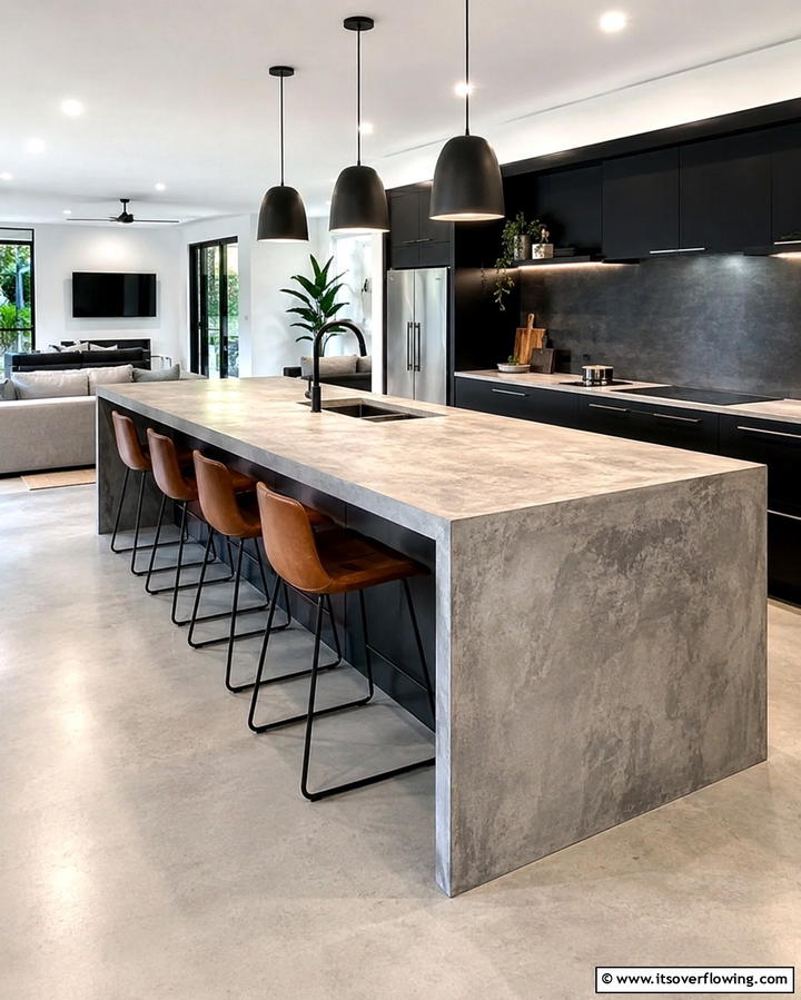 Concrete Countertops with Waterfall Edges - 25 Concrete Countertop Ideas for a Durable and Stylish Kitchen