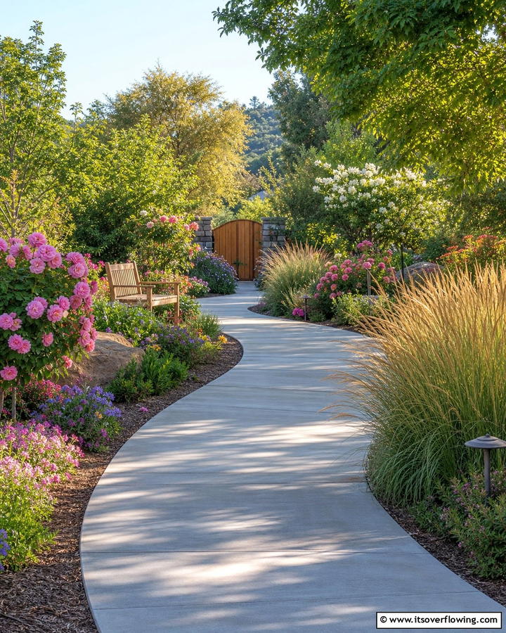 Concrete Curves for Organic Flow - 20 Durable Concrete Walkway Ideas for Your Garden