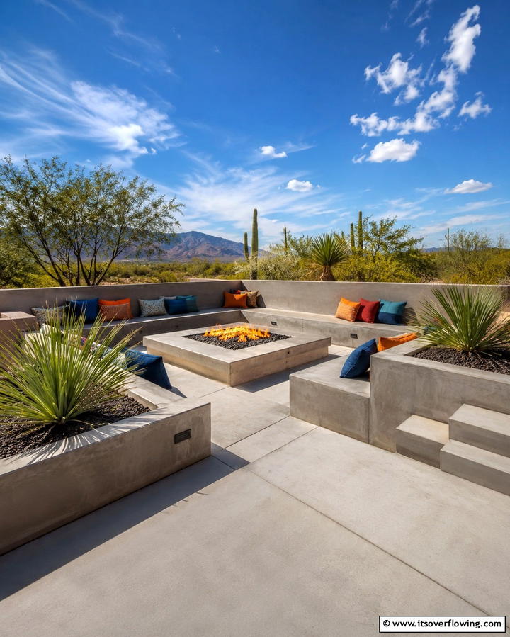 Concrete Deck with Fire Pit Integration - 25 Concrete Deck Ideas for a Modern and Durable Outdoor Space