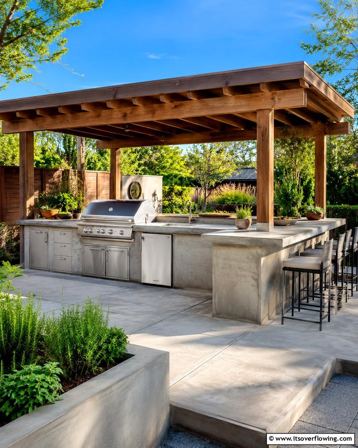 Concrete Deck with Outdoor Kitchen Setup - 25 Concrete Deck Ideas for a Modern and Durable Outdoor Space