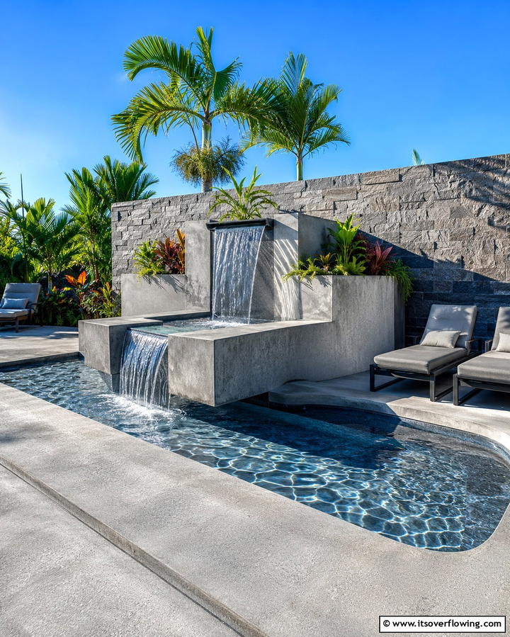 Concrete Deck with Water Feature Integration - 25 Concrete Deck Ideas for a Modern and Durable Outdoor Space