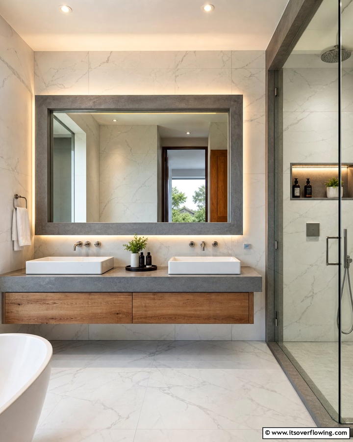 Concrete Edging for Subtle Details - 20 Concrete Bathroom Ideas for a Sleek and Modern Design