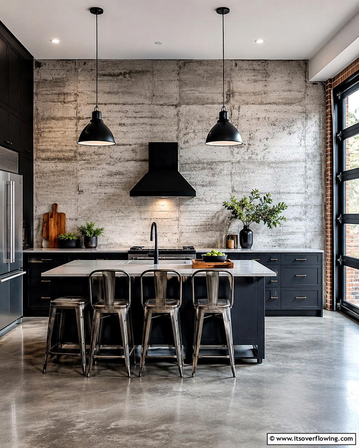 Concrete Finish - 25 Kitchen Accent Wall Ideas for a Stylish Upgrade