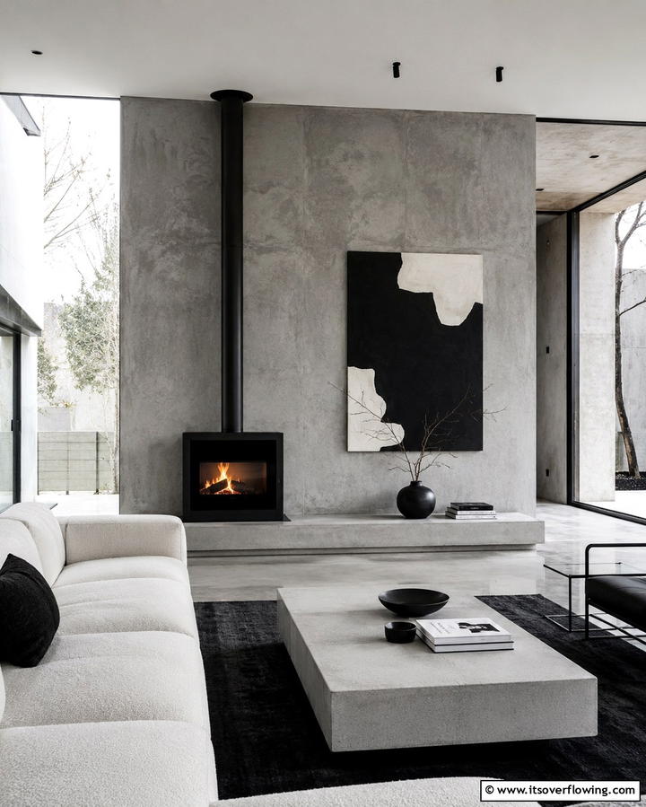Concrete Finish for Contemporary Edge - 30 Cozy Wood Stove Surround Design Inspirations