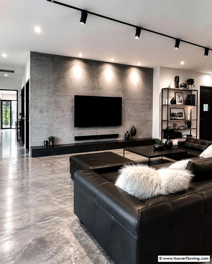 Concrete Finish - 20 TV Accent Wall Ideas to Enhance Your Space