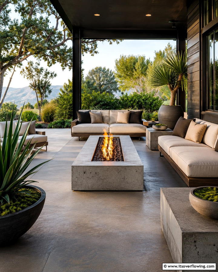 Concrete Fire Pit Feature - 25 Concrete Porch Ideas for a Stylish and Low-Maintenance Entry