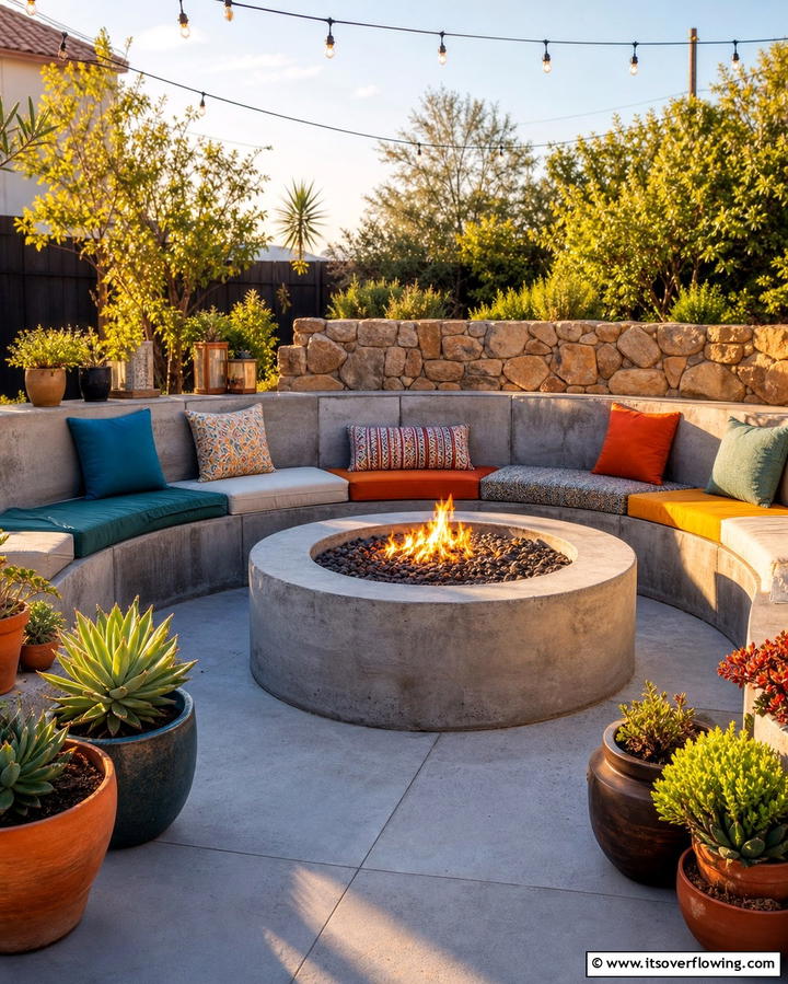 Concrete Fire Pit Integration - 25 Concrete Patio Ideas on a Budget for Affordable Style