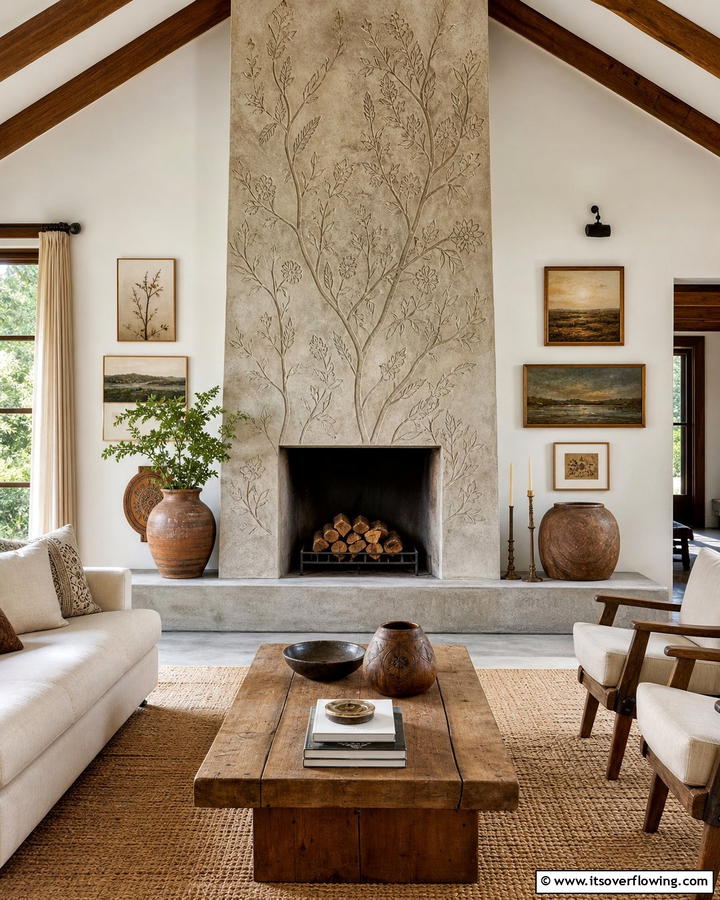 Concrete Fireplaces with Custom Engravings - 20 Modern Concrete Fireplace Ideas for Your Home