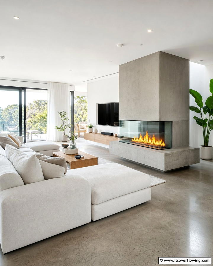 Concrete Fireplaces with Glass Enclosures - 20 Modern Concrete Fireplace Ideas for Your Home