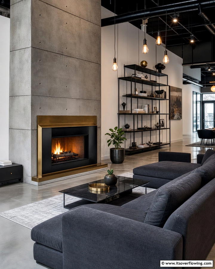 Concrete Fireplaces with Metal Accents - 20 Modern Concrete Fireplace Ideas for Your Home