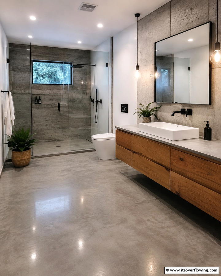 Concrete Flooring for Modern Minimalism - 25 Bathroom Flooring Ideas for Style and Durability