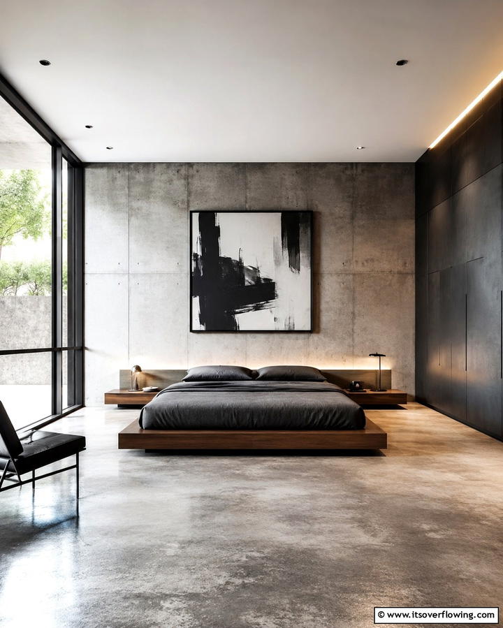 Concrete Flooring - 25 Industrial Bedroom Ideas- Urban & Stylish Designs
