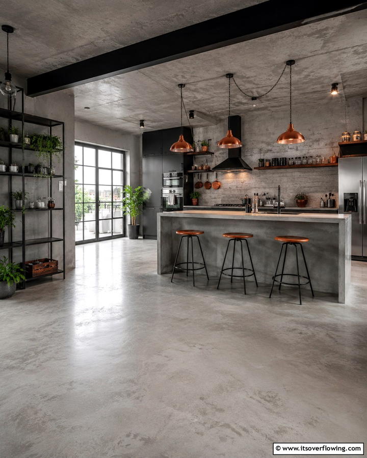 Concrete Floors - 25 Kitchen Floor Ideas to Transform Your Cooking Space