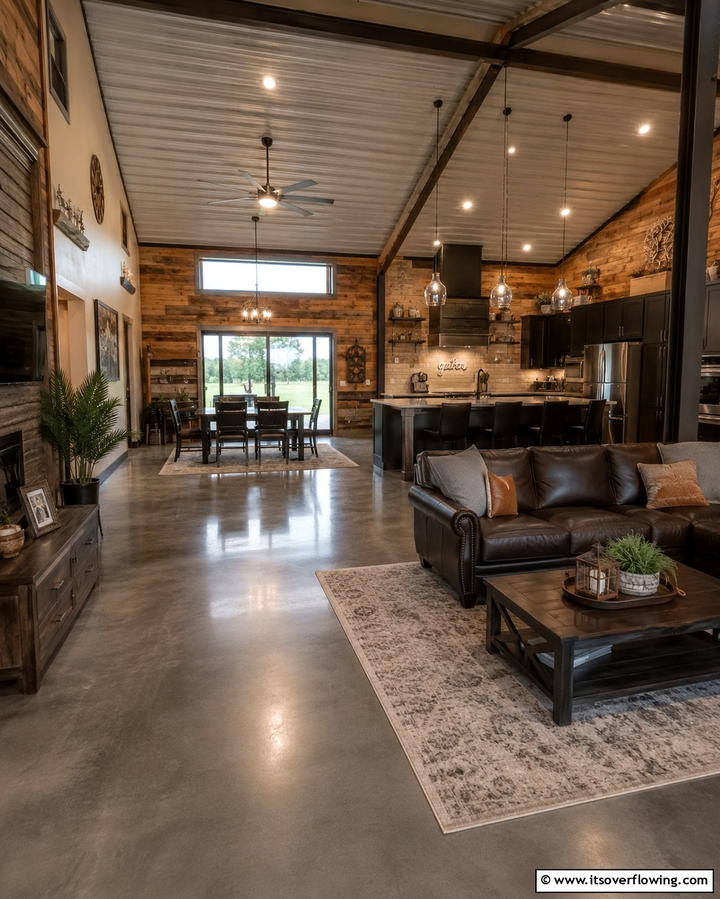 Concrete Floors - 25 Rustic Barndominium Interior Design Ideas