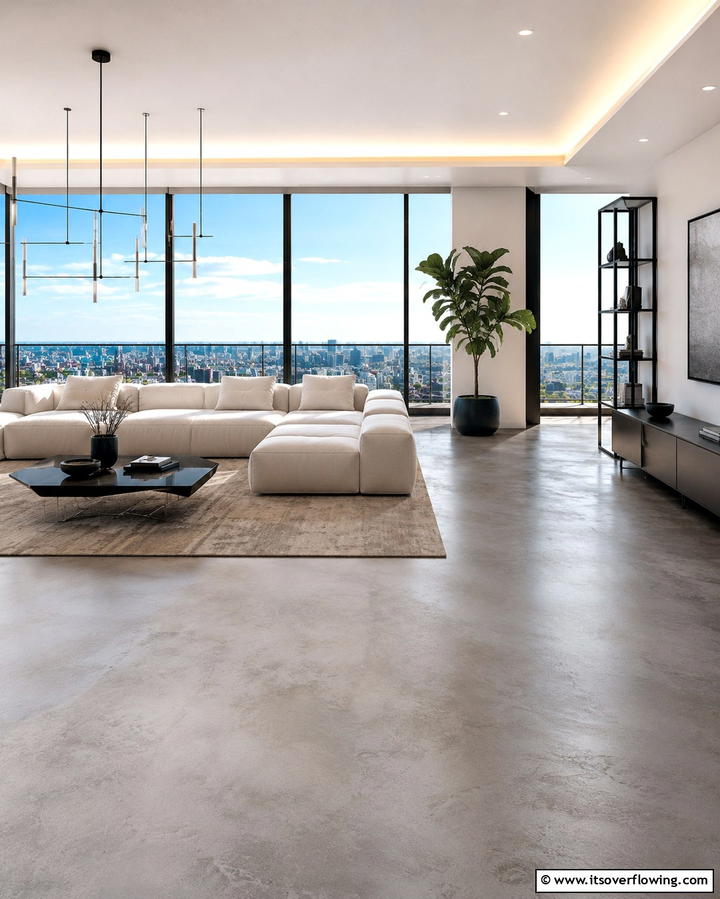 Concrete Floors - 30 Industrial Living Room Ideas with Urban Charm