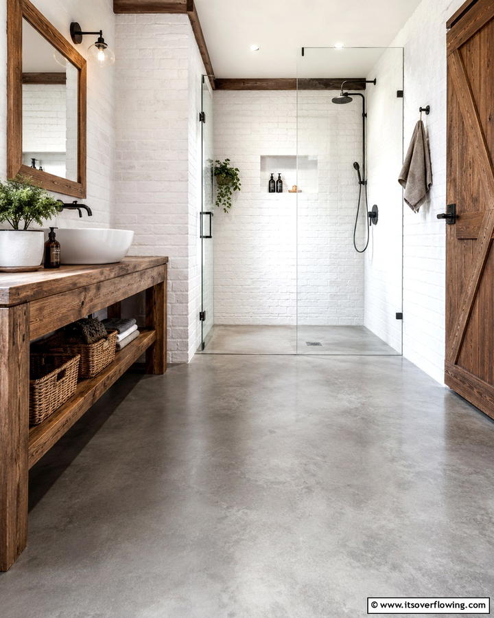 Concrete Floors for Minimalist Rustic Design - 25 Rustic Walk-in Shower Ideas for a Spa-Like Bathroom
