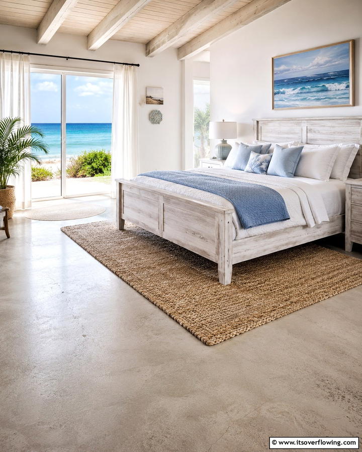 Concrete Floors in Coastal Themes - 25 Concrete Floor Bedroom Ideas for an Industrial Vibe