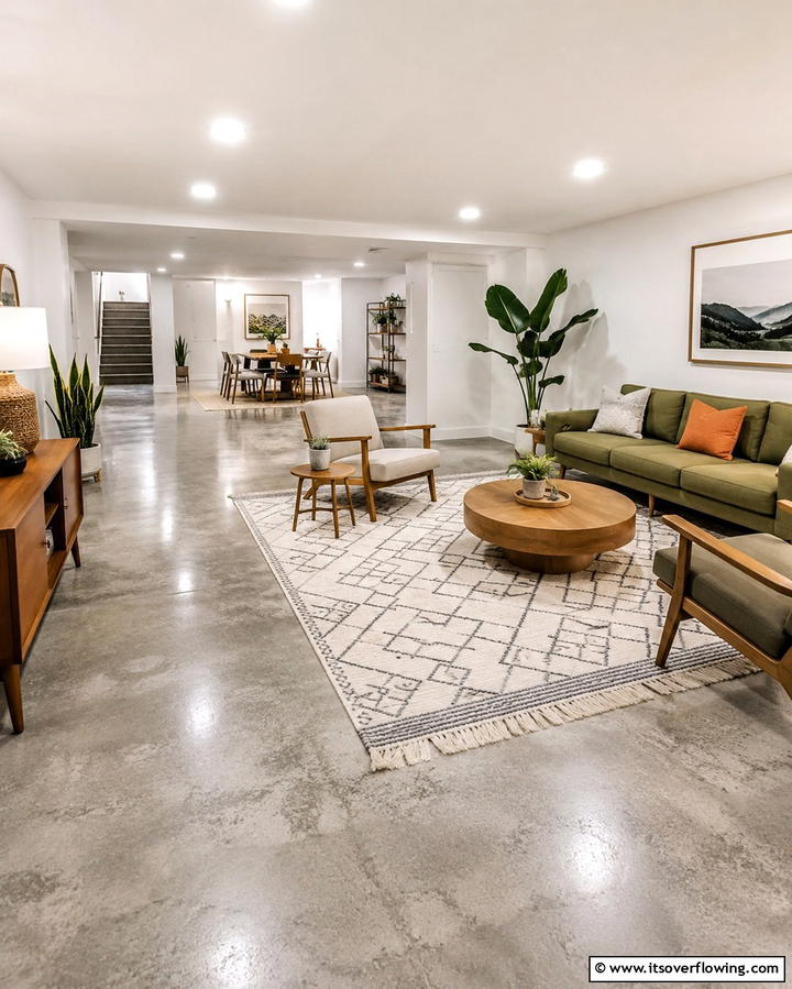 Concrete Floors with Area Rugs - 25 Concrete Basement Floor Ideas for a Modern Look