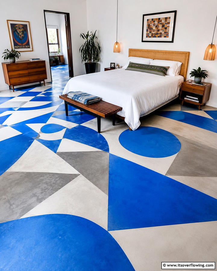Concrete Floors with Geometric Patterns - 25 Concrete Floor Bedroom Ideas for an Industrial Vibe