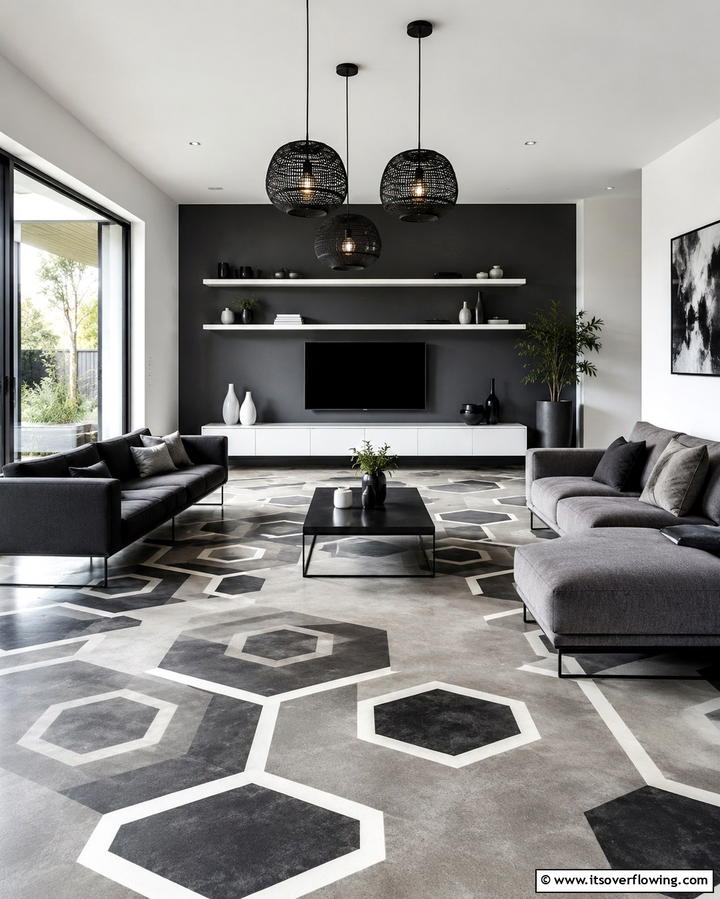 Concrete Floors with Geometric Patterns - 25 Innovative Concrete Floor Design Ideas for Homes