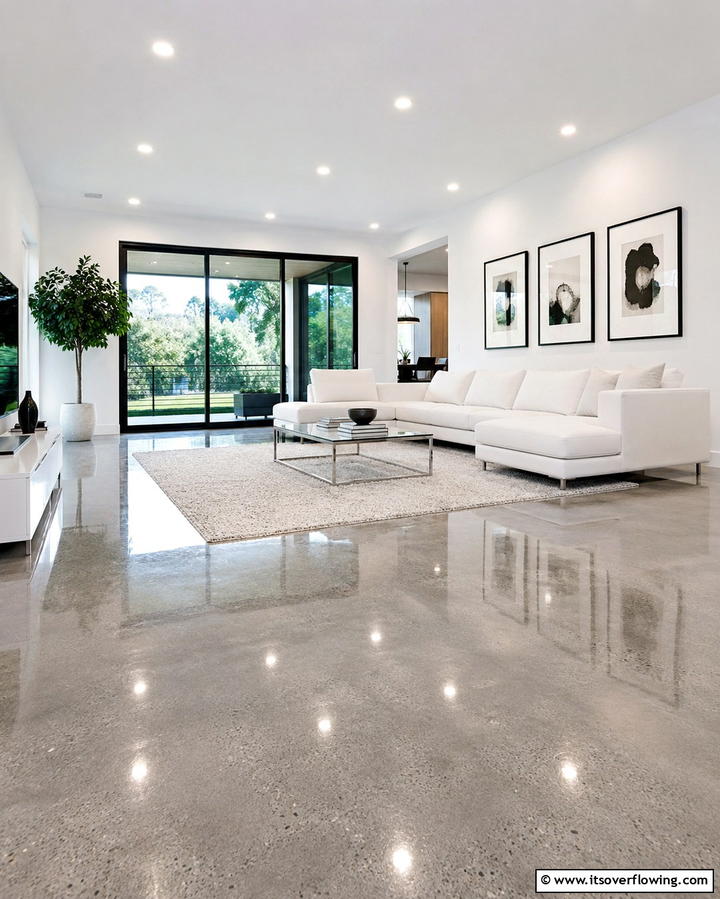 Concrete Floors with High Gloss Finish - 25 Concrete Floor Living Room Ideas for a Modern and Chic Look