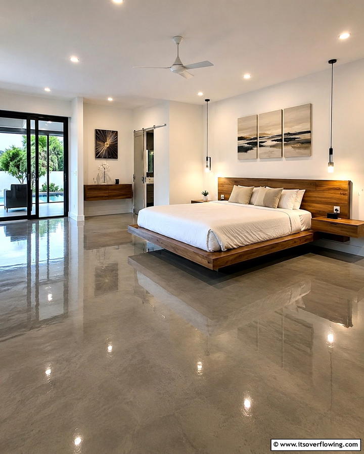 Concrete Floors with High Gloss Finish - 25 Concrete Floor Bedroom Ideas for an Industrial Vibe