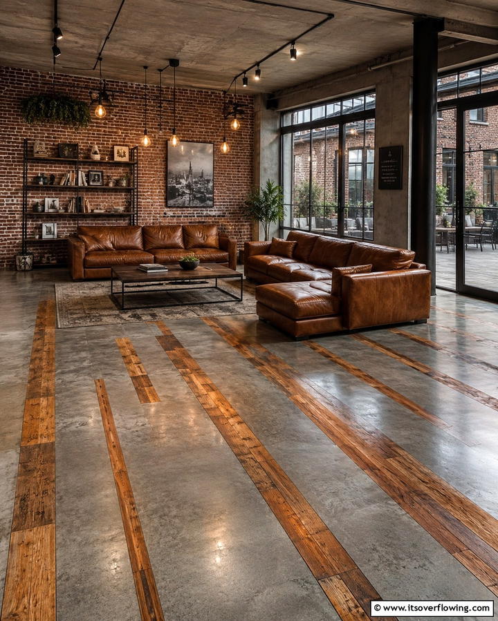 Concrete Floors with Wood Inlays - 25 Innovative Concrete Floor Design Ideas for Homes
