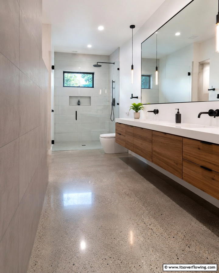 Concrete Floors with a Polished Finish - 25 Bathroom Flooring Ideas for Style and Durability