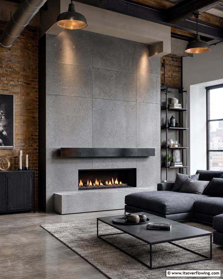 Concrete Industrial Edge - 21 Fireplace Tile Ideas to Refresh Your Hearth’s Aesthetic