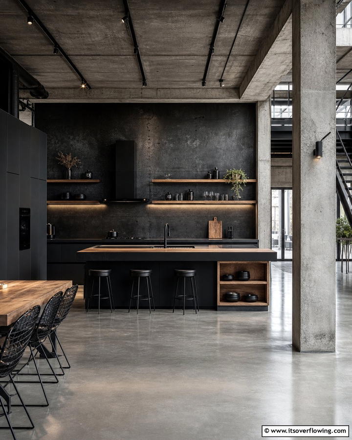 Concrete Inspired Black - 25 Kitchen With Black Backsplash Ideas for Drama