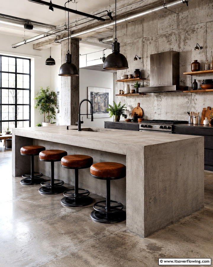 Concrete Island for a Centerpiece - 25 Industrial Kitchen Ideas for a Modern Look