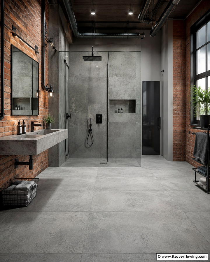 Concrete Look Tiles - 30 Shower Floor Tile Ideas for Slip-Resistant Style
