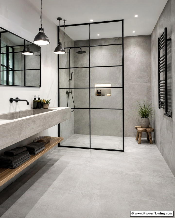 Concrete Look Tiles for Industrial Style - 30 Shower Floor Tile Ideas for Slip-Resistant Style