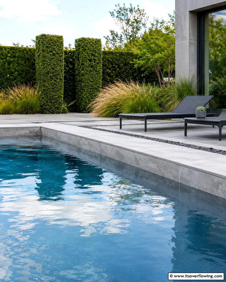Concrete Look Tiles - 20 Waterline Pool Tile Ideas for a Stunning Backyard Oasis