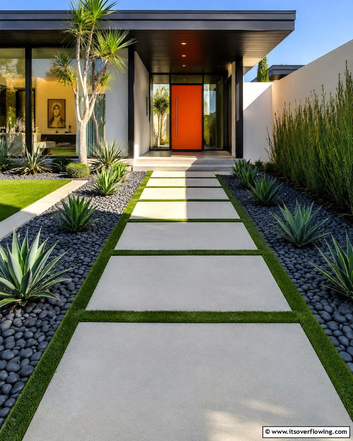 Concrete Modernity - 25 Front Walkway Ideas to Enhance Your Home’s Curb Appeal