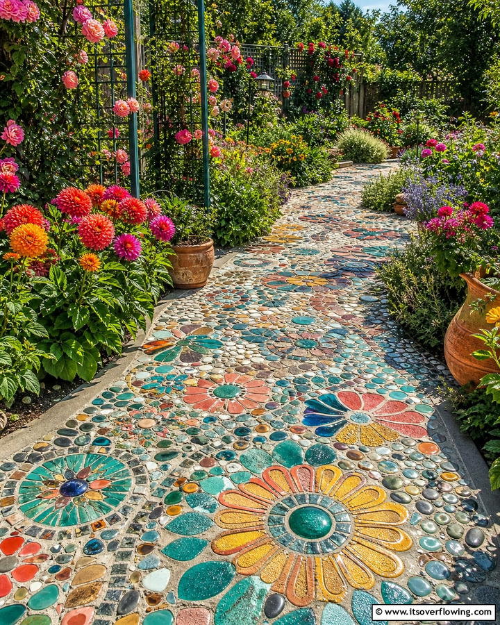 Concrete Mosaic for Creative Expression - 20 Durable Concrete Walkway Ideas for Your Garden