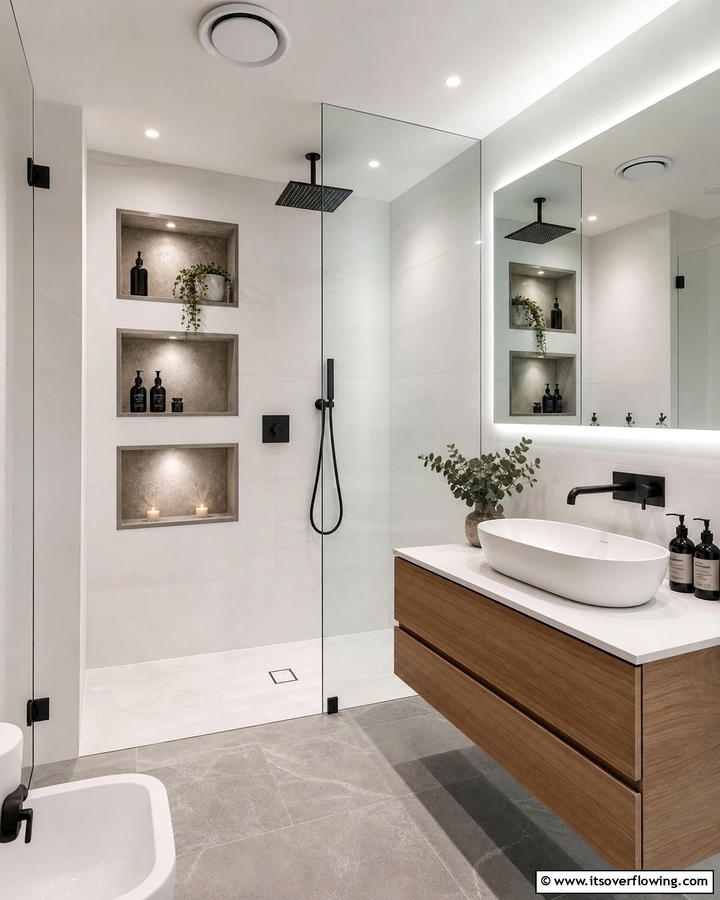 Concrete Niches for Functional Elegance - 20 Concrete Bathroom Ideas for a Sleek and Modern Design