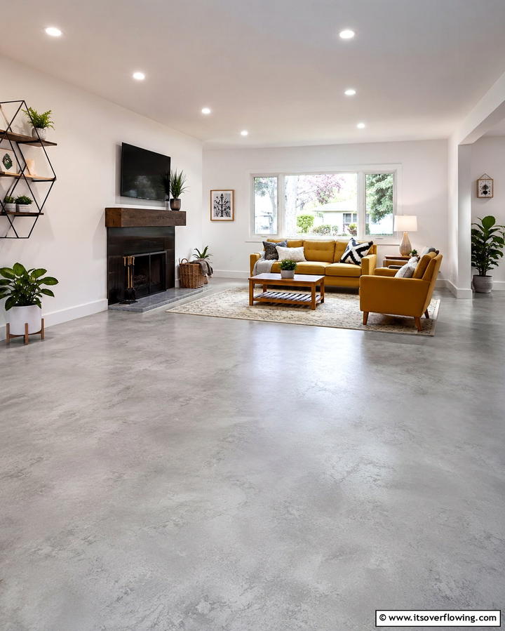 Concrete Overlay for Easy Renovation - 25 Concrete Floor Living Room Ideas for a Modern and Chic Look