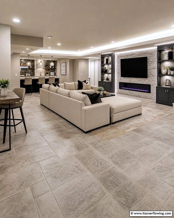 Concrete Overlays - 25 Concrete Basement Floor Ideas for a Modern Look