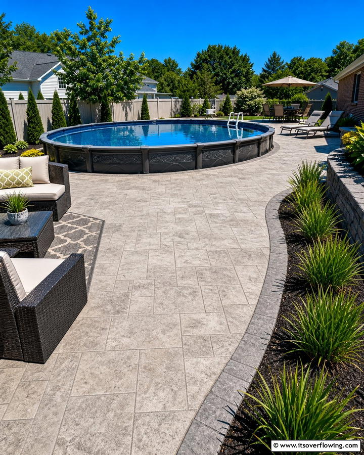 Concrete Pathway - 20 Above Ground Pool Walkway Ideas for Safety