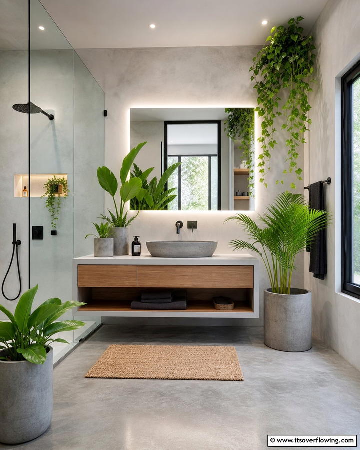 Concrete Planters for Natural Accents - 20 Concrete Bathroom Ideas for a Sleek and Modern Design