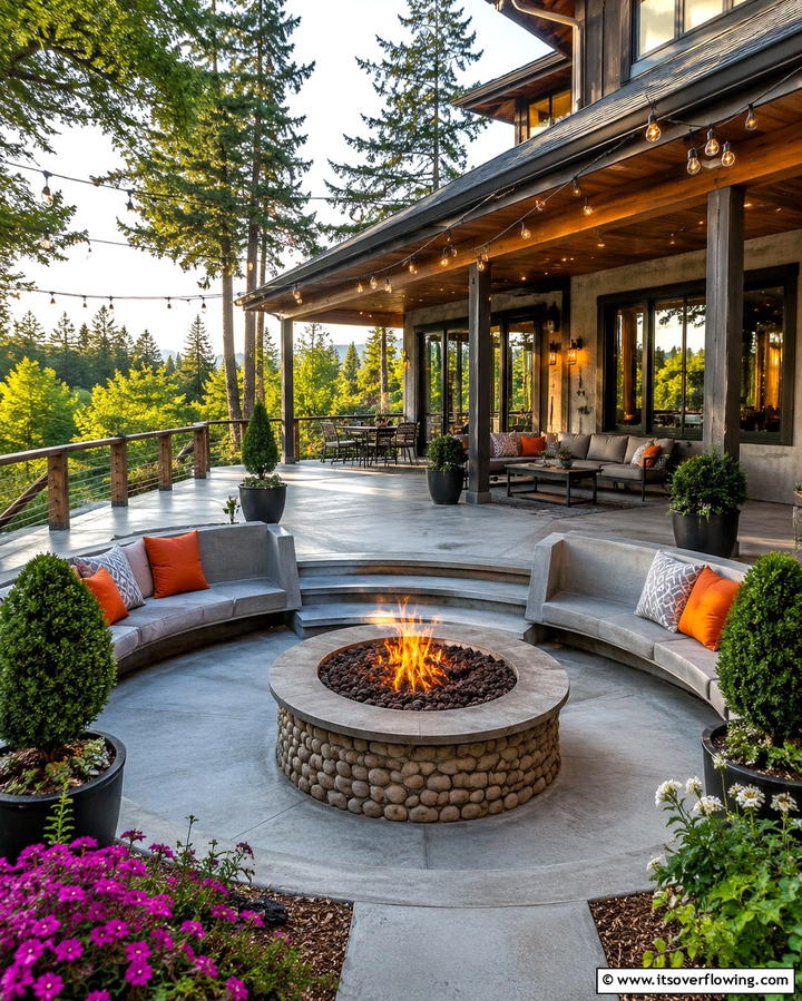 Concrete Porch with Fire Pit - 25 Concrete Porch Ideas for a Stylish and Low-Maintenance Entry